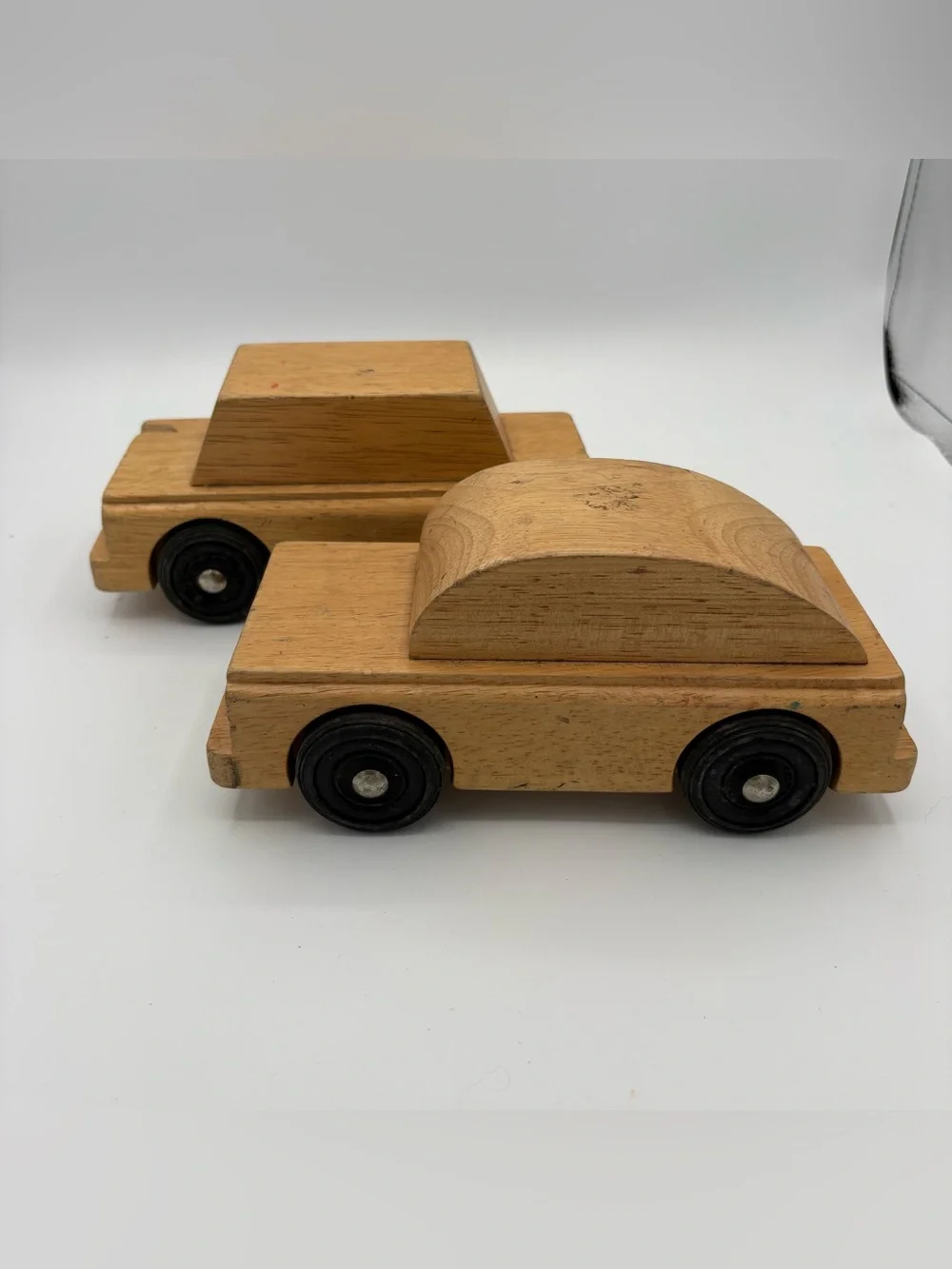 2 Vtg Child Craft Oak Wood Block Cars 8.5